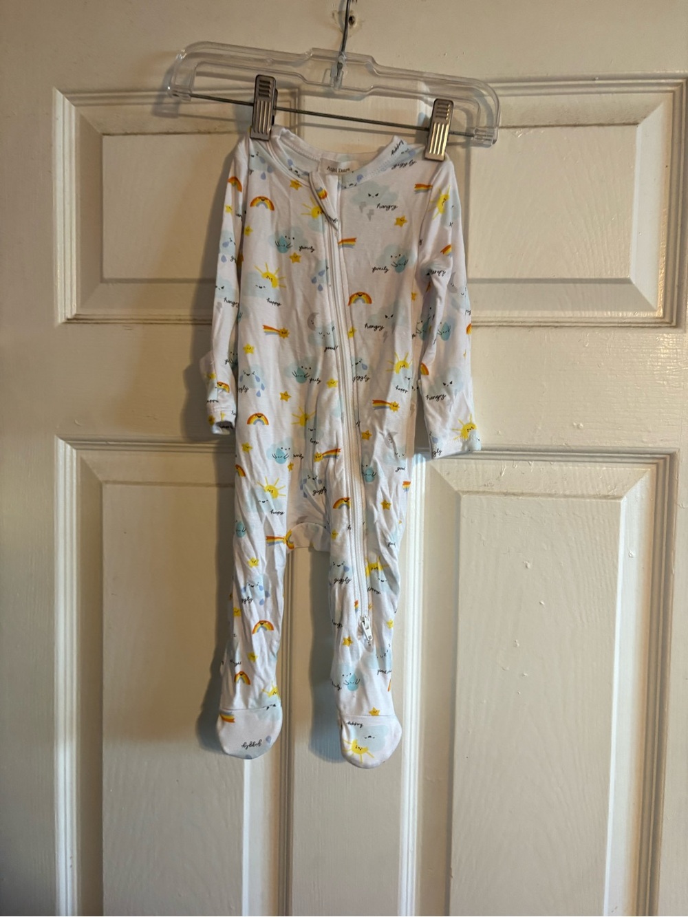 Angel Dear White Footed One-Piece with Yellow Sun & Blue Rainbow Print